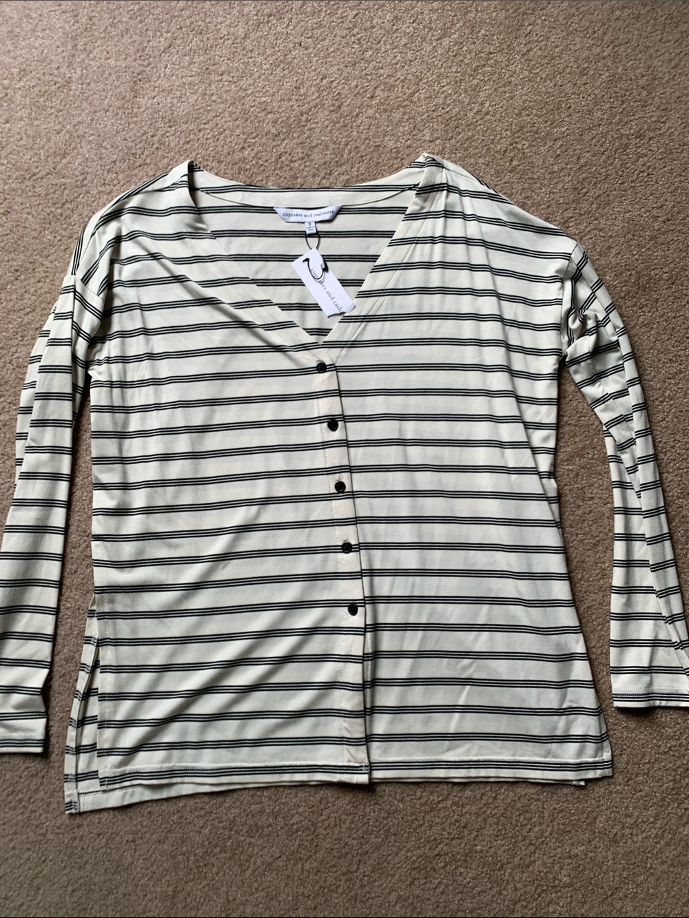 Cupcakes and Cashmere Cream & Black Striped Button-Front Women’s Top